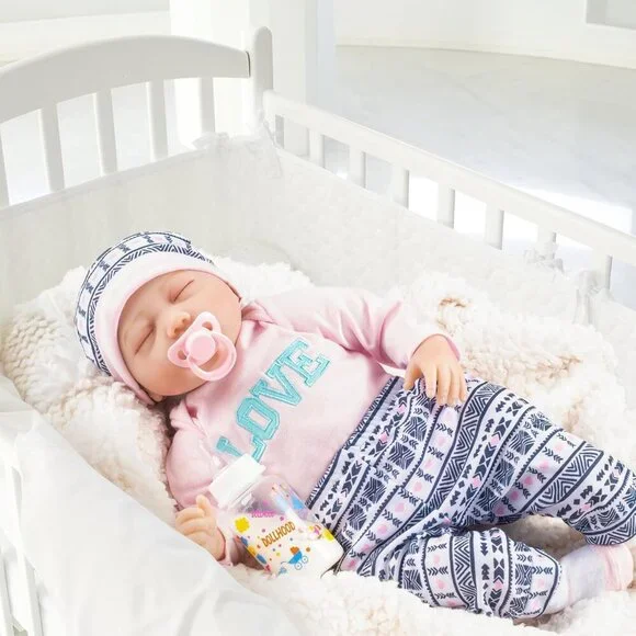 22-Inch Realistic Soft Silicone Newborn Girl Doll with Movable Arms and Legs